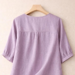 Womens Elegant Beige Floral Embroidered Tunic Top with Scalloped V Neck