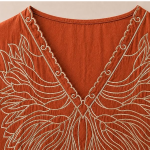 Maroon V Neck Embroidered Top for Women